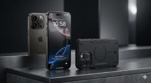 Black Titanium iPhone 16 Pro Max With Matte Black Rugged Case